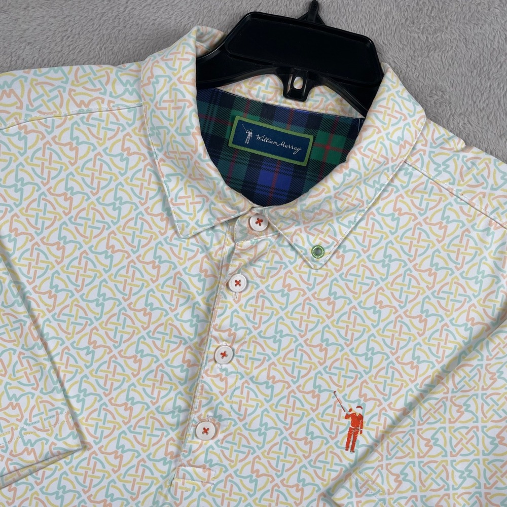William Murray Polo Shirt Mens Medium White Geometric All Over Print Golf